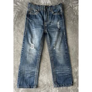 Platini Jeans Boys 6 Blue Denim Cowboy Cut Western whiskers embellished 22x18